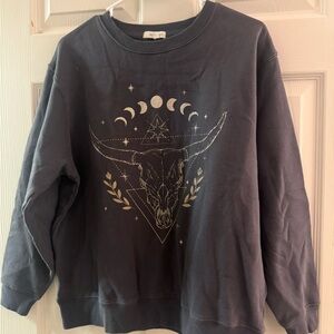 Gray Sweatshirt with Bull Skull Design